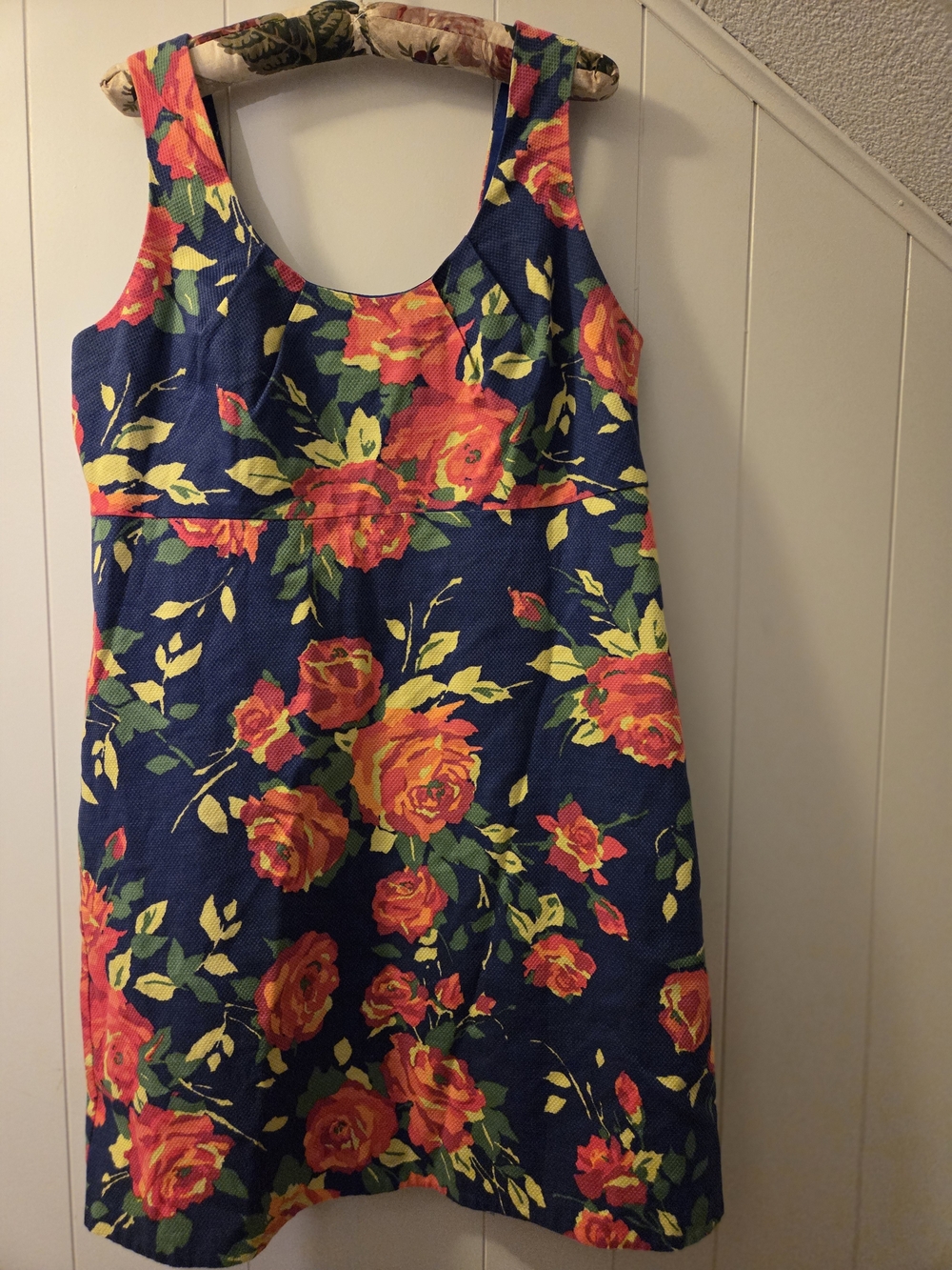 Lands End 14P Navy Floral Fit Flare Dress Summer Party Cookout Girly 50s Retro